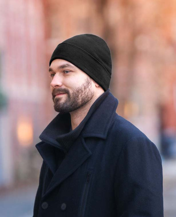 Hemp Blend Cuff Beanie-Black
